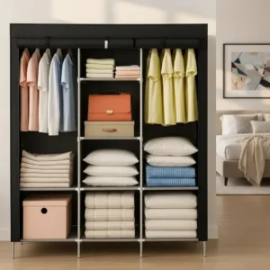 Armário Portátil 8 Divisórias Guarda Roupa Dobrável Premium Preto - Imagem 1