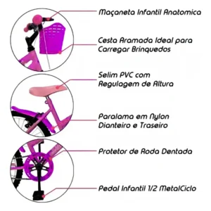 Bicicleta Aro 20 Roda Lateral Cadeirinha Boneca Violeta/pink - Imagem 5