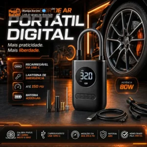 Mini Compressor De Ar De Bomba De Pneu Inflável Sem Fio B&G Preto 60 Hz Monofásica - Imagem 1