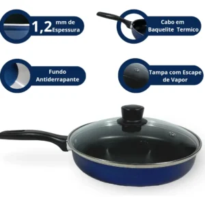 Frigideira Reta 24 Cm Antiaderente Com Tampa De Vidro - Imagem 3