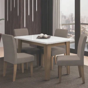 Conjunto de Mesa Sala de Jantar Miami com 4 Cadeiras Trieste Suede 1,20m Cedro / Off White / Mascavo Dobuê - Imagem 4
