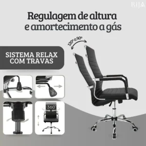 Cadeira Escritorio Presidente Esteirinha Verita Rija Preto Couro Sintético - Imagem 7