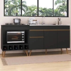 Kit Balcão Cozinha P/pia E Cooktop Veneza Multimóveis Mp2384 Preto - Imagem 1