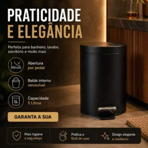 Lixeira 5 Litros Com Pedal Tampa Banheiro Cozinha Luxo - Imagem 8