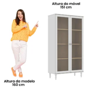 Cristaleira Est. P/ Livros Ditália 2 Pt Vidro E-957 Cozy Cor Branco - Imagem 6