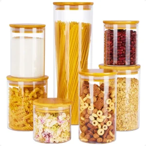 Kit 9 Potes Mantimentos Vidro Herméticos Com Tampa Bambu Alta Resistência Epsilon EPS-709 - Imagem 2