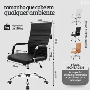 Cadeira Escritorio Presidente Esteirinha Verita Rija Preto Couro Sintético - Imagem 8