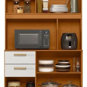 Armário Compacto Kit Cozinha Poliman Com 5 Portas 2 Gavetas Sicília Médio Mdp Pintura Uv Branco Cor Freijó Off Ripado Frisado - Imagem 4