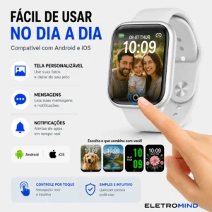 Smartwatch Relógio Inteligente Digital Eletromind Masculino Feminino Fone De Ouvido Sem Fio Bluetooth Preto - Imagem 5