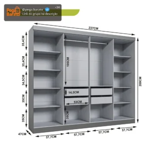 Guarda Roupa Casal 8 Portas 4 Gavetas Paris Espresso Móveis Onix - Imagem 3