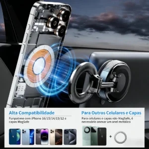 Suporte Veicular Magnético com Ventosa, para Celular no Painel ou Para-brisa Ajustável 360° - Imagem 5
