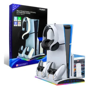Base cooler dobe para PS5 Slim e Fat com portos de carga e RGB cor banca - Imagem 4