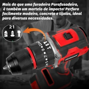 Parafusadeira Furadeira De Impacto Sem Fio 2 Baterias 21v Vermelho - Imagem 4