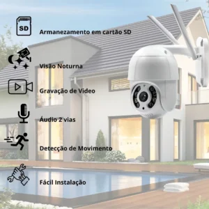Câmera IP Segurança Wi-Fi Prova D'Água Externa IP Camera 360 PTZ Full HD APP ICSEE - Imagem 4