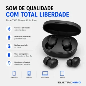 Smartwatch Relógio Inteligente Digital Eletromind Masculino Feminino Fone De Ouvido Sem Fio Bluetooth Preto - Imagem 6