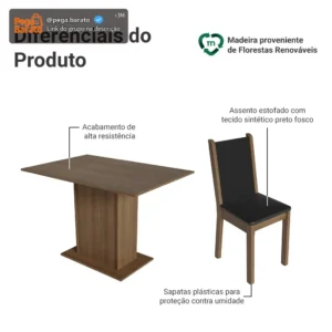 Sala De Jantar Madesa Talita Mesa Tampo Madeira 4 Cadeiras Cor Rustic/Preto/Oxford Desenho do tecido das cadeiras Liso - Imagem 5