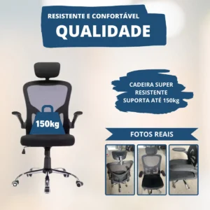 Cadeira De Escritório Até 150kg Executiva Presidente Office - Imagem 4