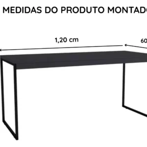 Mesa De Computador Escrivaninha Preta Pé Metalon Industrial 120x60 Jm3 Móveis - Imagem 5