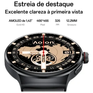 Relógio Inteligente Aolon Prime3 Tela Amoled AGPS 1.43 Aod IP68 Faz Chamadas 1atm Preto - Imagem 3