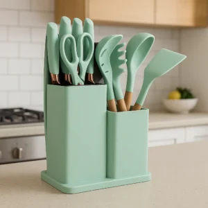 Kit 19 Utensílios Para Cozinha Com Tábua E Espátula Verde - Imagem 3
