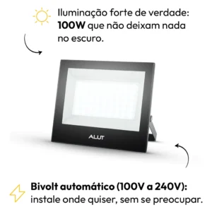 Refletor Led 100w 6500k Bivolt Slim 7500lm Ip65 - Alut - Imagem 3