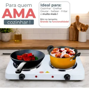 Fogão Fogareiro 2 Bocas Elétrico 2000w Cooktop De Mesa Portátil Cor Preto - Aero Home - Imagem 2