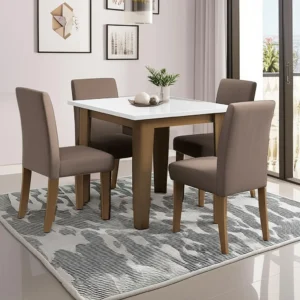 Conjunto de Mesa Sala de Jantar Miami com 4 Cadeiras Trieste Suede 1,20m Cedro / Off White / Mascavo Dobuê - Imagem 1