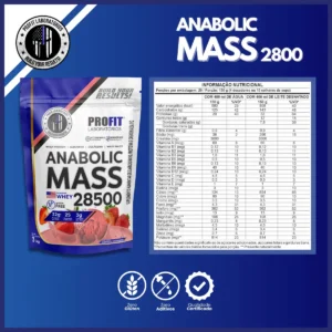 Hipercalórico Anabolic Mass 28500 3kg Profit Labs Sabor Morango - Imagem 3