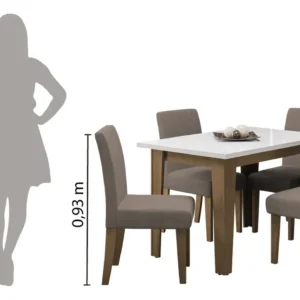 Conjunto de Mesa Sala de Jantar Miami com 4 Cadeiras Trieste Suede 1,20m Cedro / Off White / Mascavo Dobuê - Imagem 8
