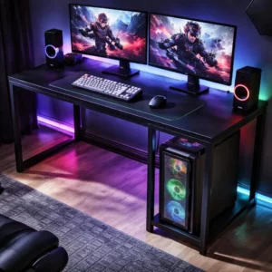 Escrivaninha Gamer Tokyo Mdf Mesa Para Computador Home Office E Estudos Com Suporte Para Cpu E Prateleira Lateral Estrutura Em Aço Estilo Industrial Design Moderno Amplo Cor Preto - Imagem 3