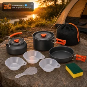Jogo Panela Acampamento Tático Chaleira Antiaderente Preto - Imagem 1