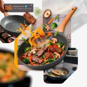 Frigideira Cerâmica Antiaderente Grande Para Fogão A Gás Indução Cooktop Panela Frita Sem Óleo Linha Premium - Imagem 1