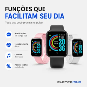 Smartwatch Relógio Inteligente Digital Eletromind Masculino Feminino Fone De Ouvido Sem Fio Bluetooth Preto - Imagem 4