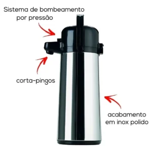 Invicta Garrafa Térmica Grande 1,8 Litro Café Chá Hotel Cor Prateado - Imagem 5