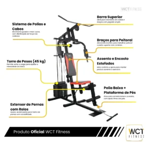Estação De Musculação De 45kg Wct Fitness Cor da estrutura Preto Cor do estofamento Preto e vermelho - Imagem 4