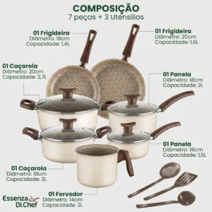 Jogo De Panelas Antiaderente 10 Peças Prime Alumínio Teflon Cor Bege - Imagem 3