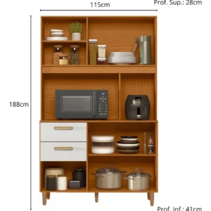 Armário Compacto Kit Cozinha Poliman Com 5 Portas 2 Gavetas Sicília Médio Mdp Pintura Uv Branco Cor Freijó Off Ripado Frisado - Imagem 2
