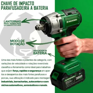 Chave De Impacto Parafusadeira Furadeira Recarregável 21v Several 2600mah Maleta Ferramentas Verde - Imagem 3