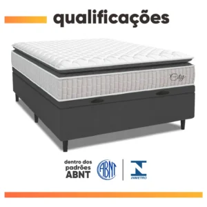 Cama Box Baú Colchão Casal Molas Ensacadas City Pillow Top 138x188x64cm Branco e Cinza Hellen Suporta até 110kg por Pessoa - Imagem 6