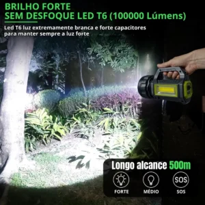 Lanterna Led Tática Grande Farolete Holofote De Mão 7 Modos 100000 Lúmens Super Potente Recarregável Usb Solar Power Bank Camping Pesca Caça Trilha Uso Rural Fazenda Emergência Profissional - Imagem 3