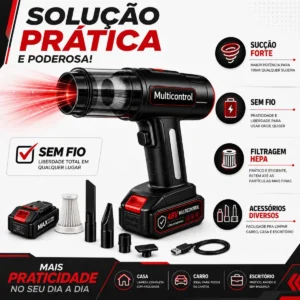 Aspirador De Pó Portatil Recarregável Turbo Com Bateria 48v 3000mah Sem Fio Automotivo Elétrico Soprador Para Casa Carro Escritório Preto 127/220v - Multicontrol - Imagem 7