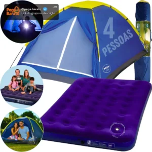 Kit Barraca Camping 4 Pessoas Iglu + Colchão Inflável Casal - Imagem 1