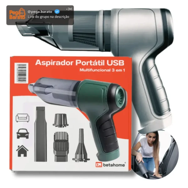 Mini Aspirador de Pó Betahome Portátil 120W USB Soprador Sem Fio 6000Pa Compacto