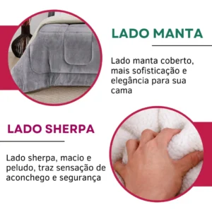 Coberdrom Casal Queen Size Sherpa Cobertor Edredom Inverno Pele Lã Carneiro Super Macio Suave Confortável Luxo Cor Cinza - Imagem 7