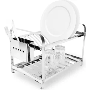Escorredor de Pratos Aço Inox Mak-Inox 16 Pratos 2 Andares Com Porta Talheres - Imagem 4