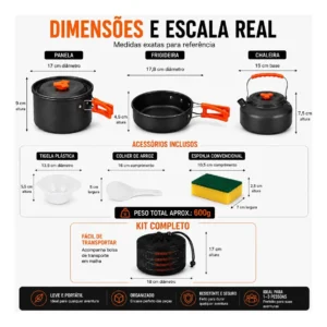 Jogo Panela Acampamento Tático Chaleira Antiaderente Preto - Imagem 8