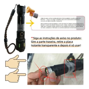 Lanterna Tática Led Zoom 3600lm 2km Alto Luz Potente Usb Recarregável Vem com 2 baterias modelo 18650 Enfit Vida - Imagem 8