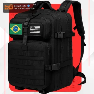 Mochila Tática Impermeável Militar Reforçada Grande 50 Litros Masculina Feminina Anne Preto - Imagem 1