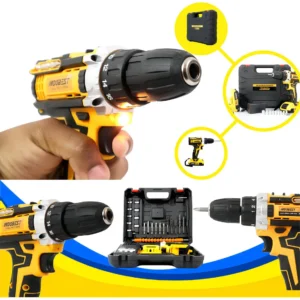 Parafusadeira Furadeira 48V Profissional Sem Fio Com 2 Baterias Recarregáveis Maleta 10mm Reversível Kit Brocas Soquetes Carregador 340w 1550 Rpm Cor Amarelo Bivolt - Imagem 7