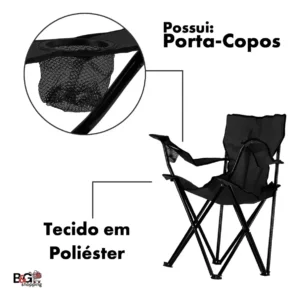 Cadeira Dobrável Para Acampamento E Pesca Porta Copo - Imagem 6